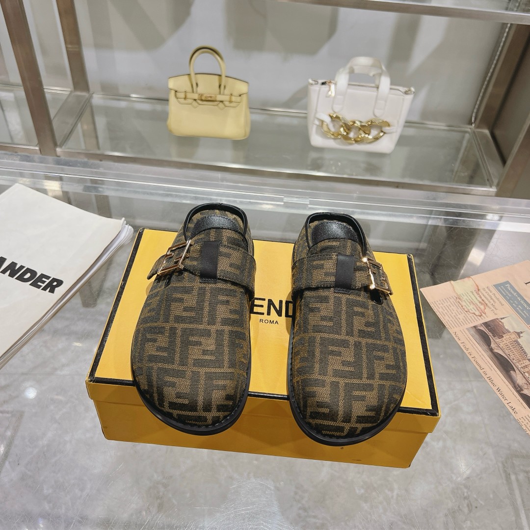 Fendi Feel Brown Fabric Sabots - FashionPlug