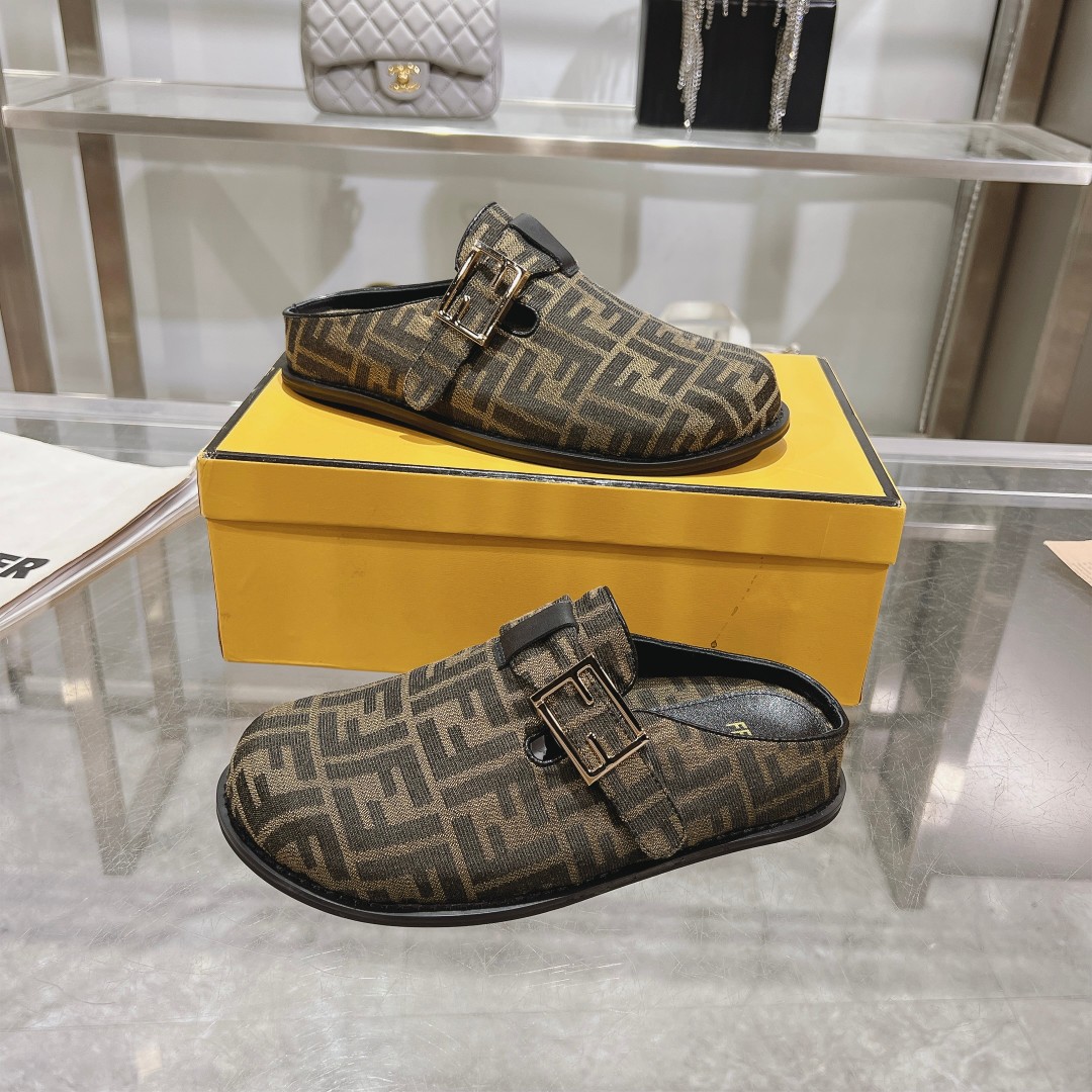 Fendi Feel Brown Fabric Sabots - FashionPlug