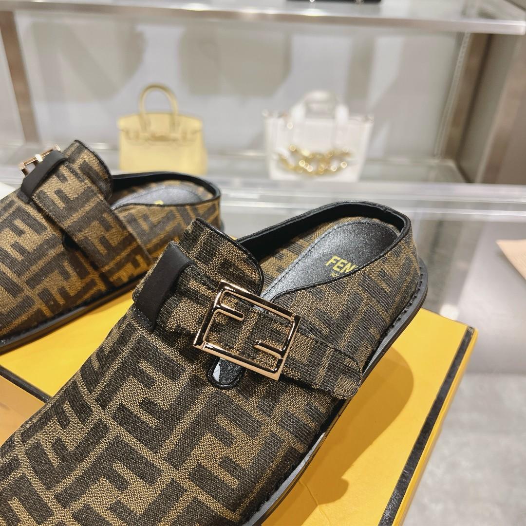 Fendi Feel Brown Fabric Sabots - FashionPlug