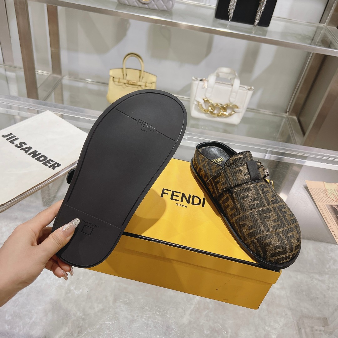 Fendi Feel Brown Fabric Sabots - FashionPlug