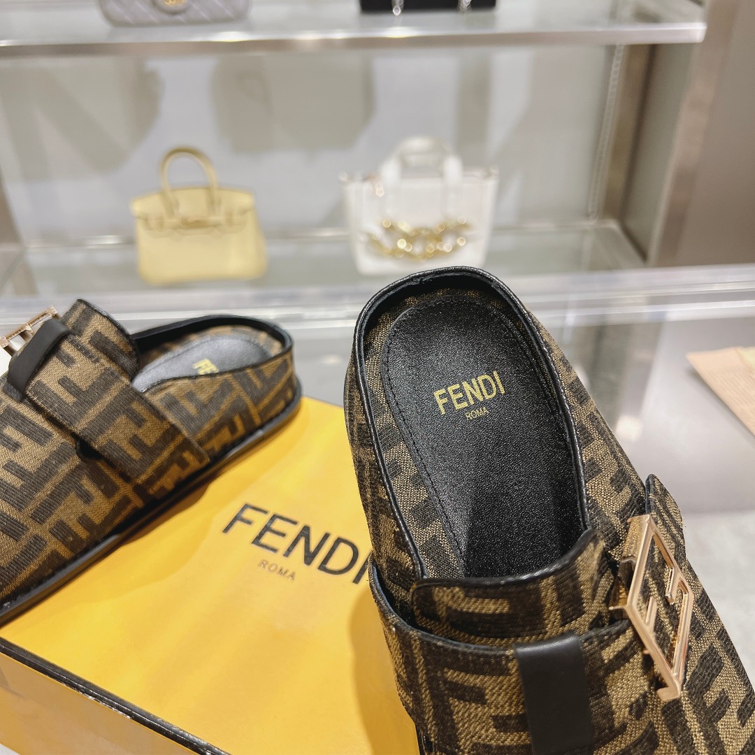 Fendi Feel Brown Fabric Sabots - FashionPlug