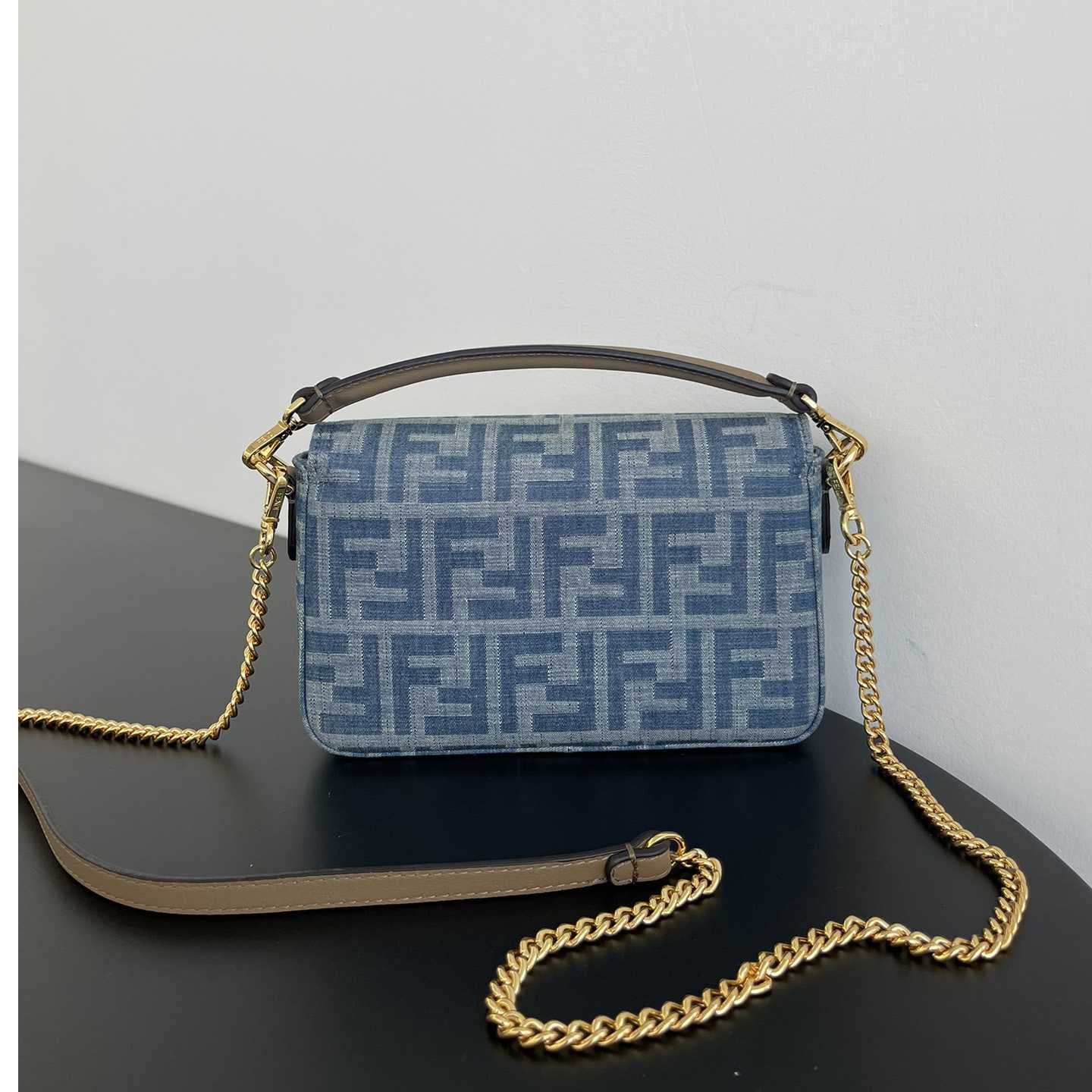 Fendi Baguette Mini Light Blue FF Denim Fabric Bag - FashionPlug