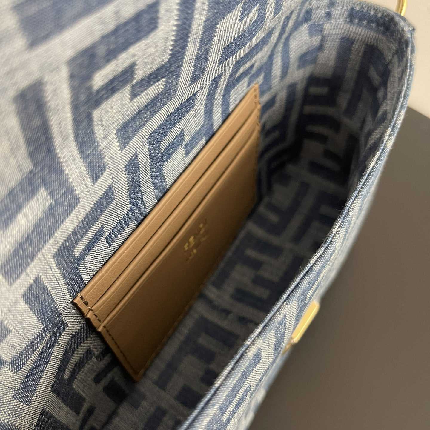 Fendi Baguette Mini Light Blue FF Denim Fabric Bag - FashionPlug