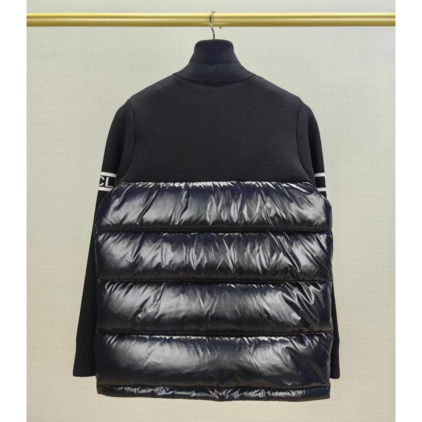 Moncler Navy Paneled Down Cardigan - FashionPlug