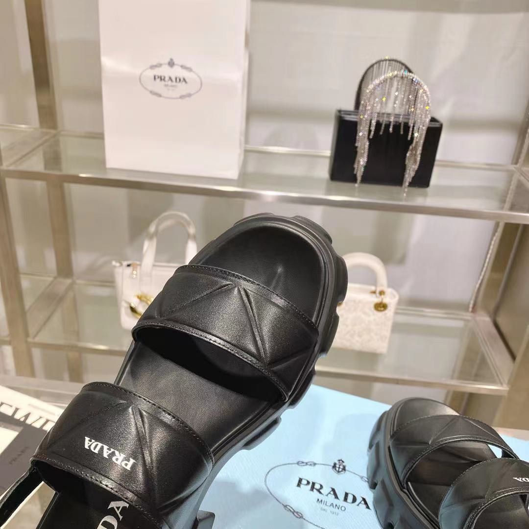 Prada Monolith Leather Platform Sandals - FashionPlug