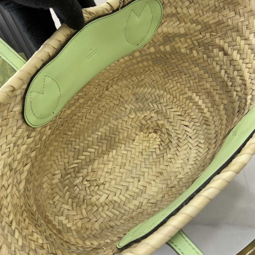 Gucci Small Straw Tote With Gucci Logo - FashionPlug