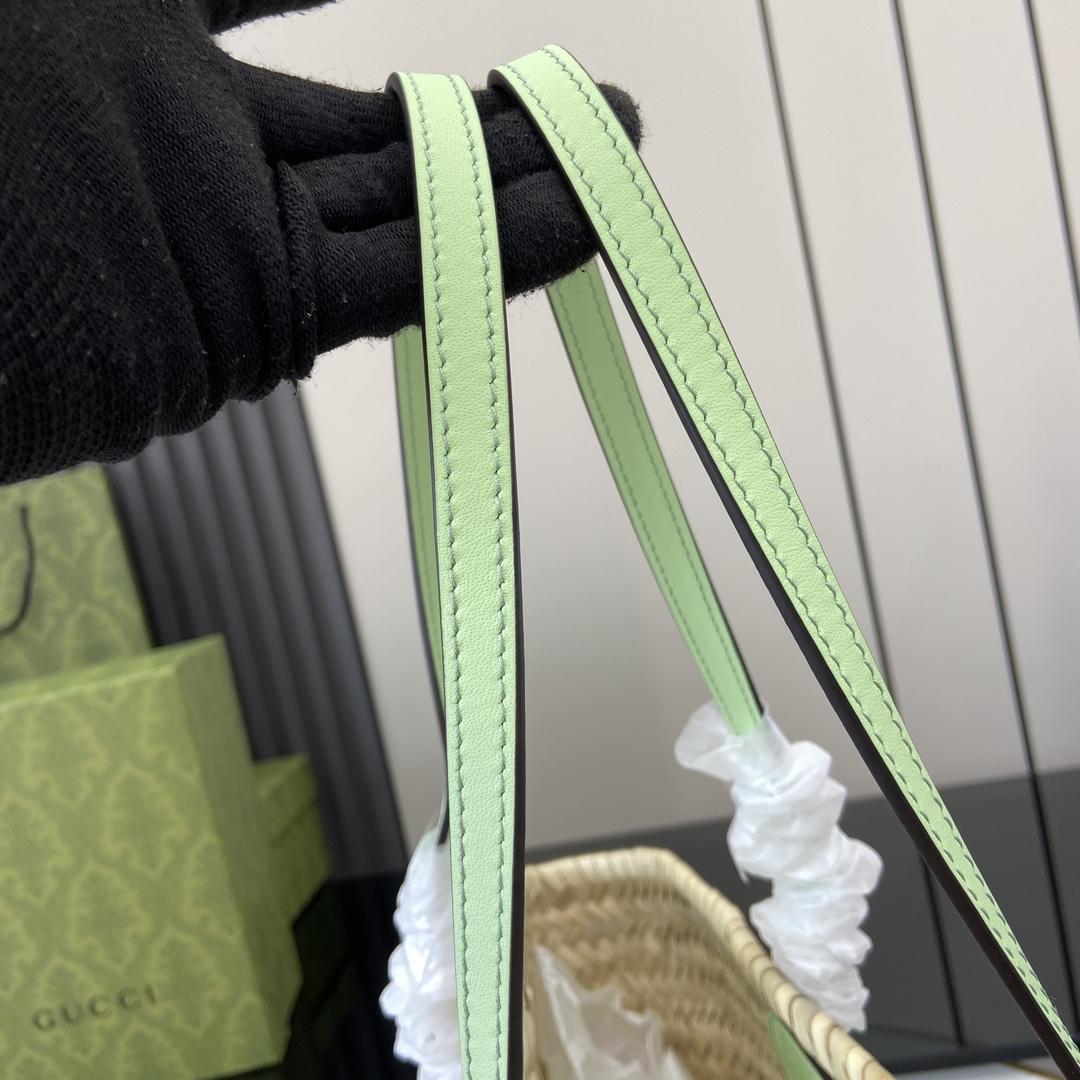 Gucci Small Straw Tote With Gucci Logo - FashionPlug