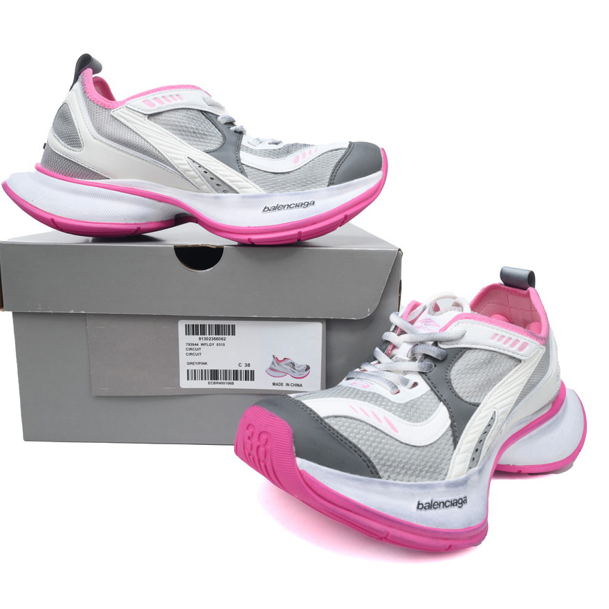 Balenciaga Circuit Sneaker In Grey, White And Pink - FashionPlug