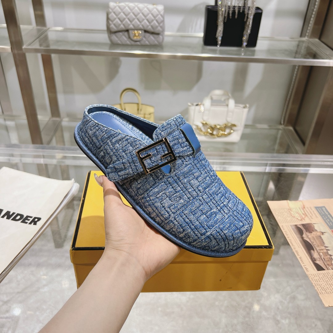 Fendi Feel Blue Denim Mules - FashionPlug