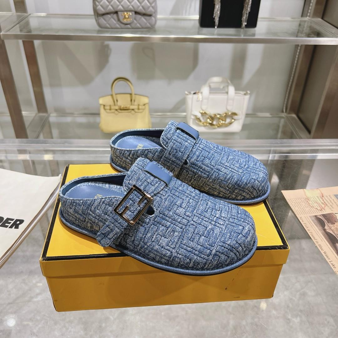 Fendi Feel Blue Denim Mules - FashionPlug