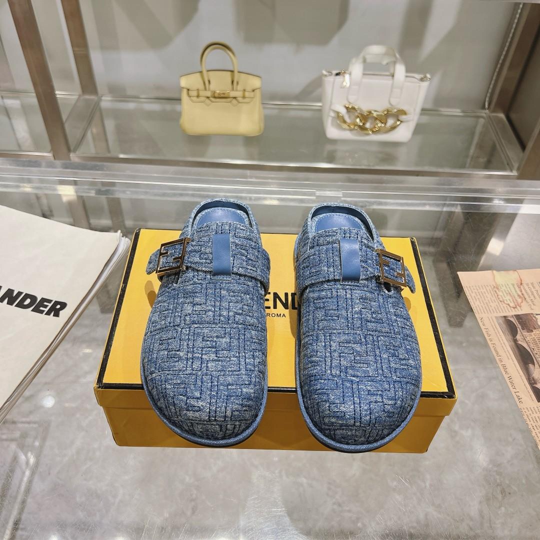 Fendi Feel Blue Denim Mules - FashionPlug