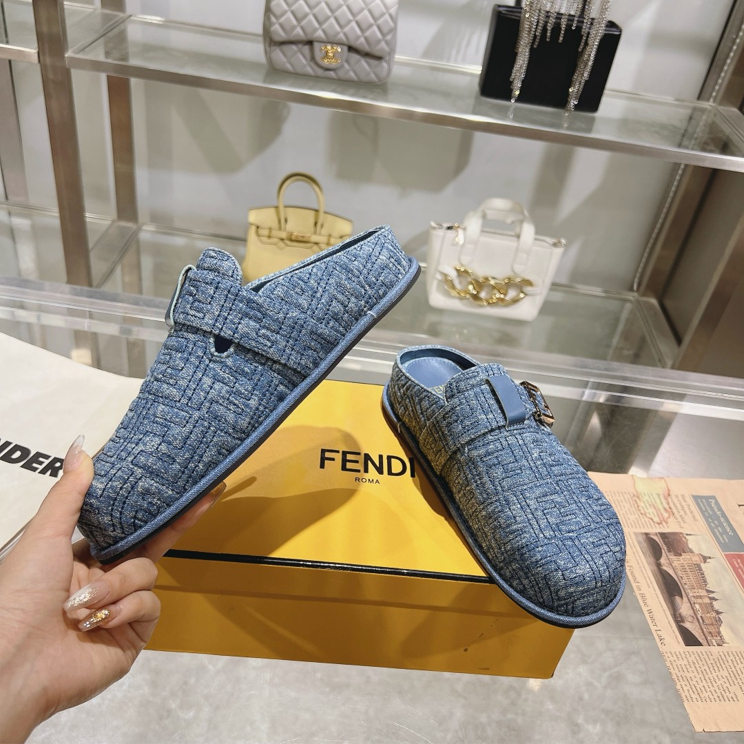 Fendi Feel Blue Denim Mules - FashionPlug