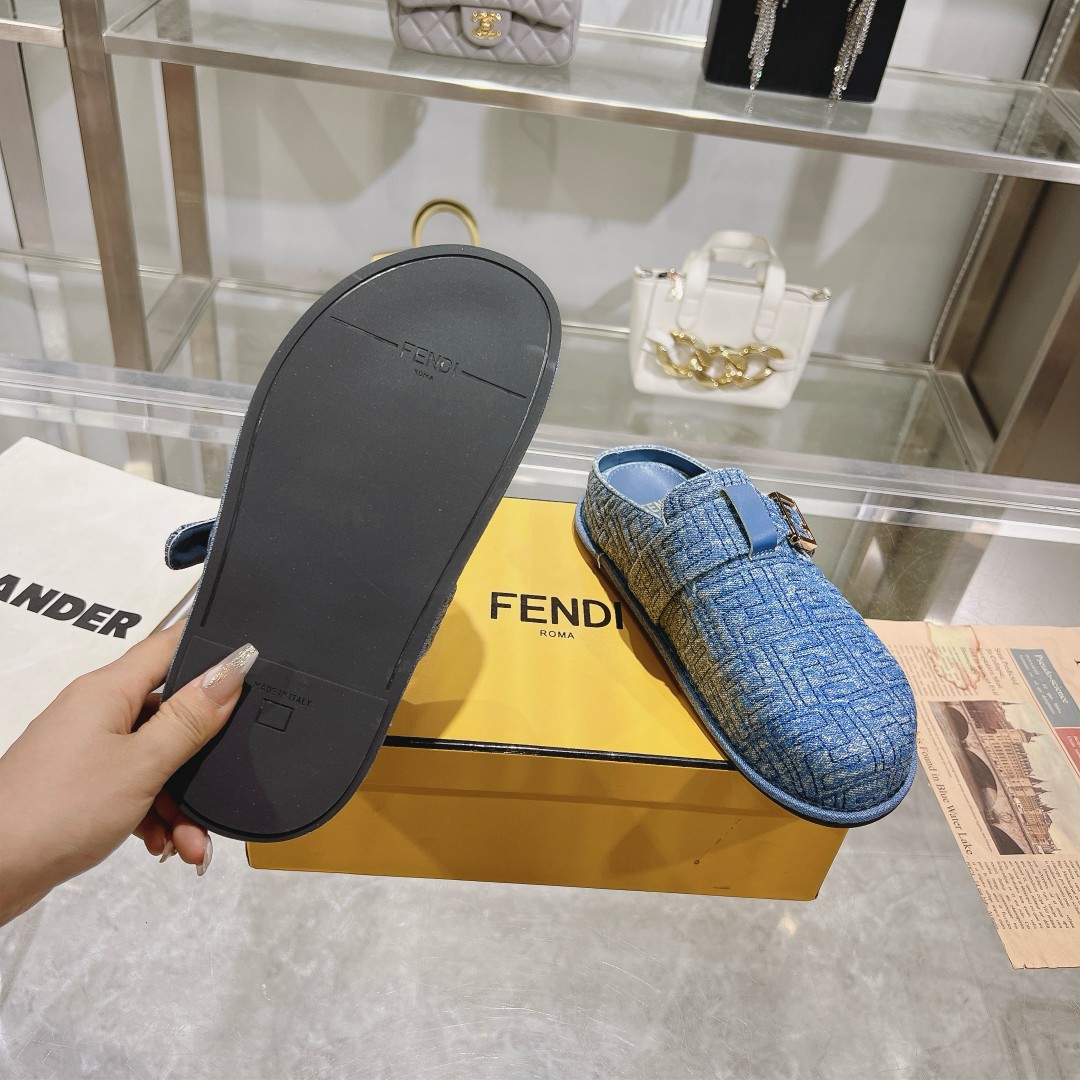 Fendi Feel Blue Denim Mules - FashionPlug