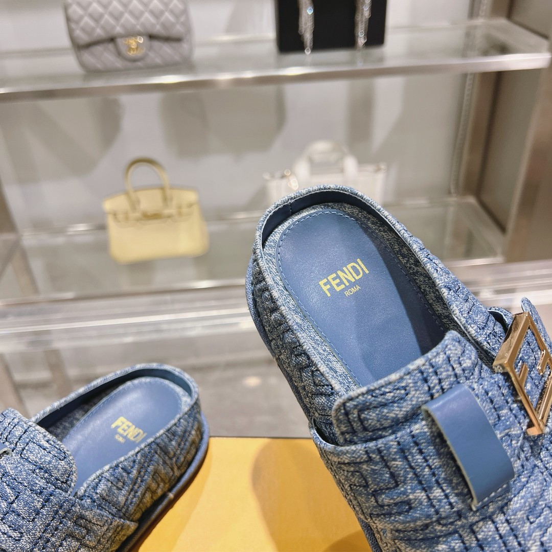 Fendi Feel Blue Denim Mules - FashionPlug