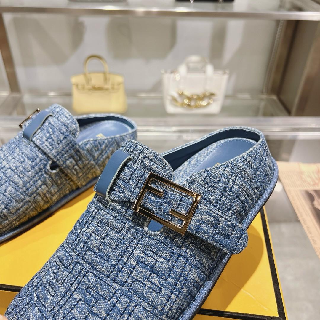 Fendi Feel Blue Denim Mules - FashionPlug