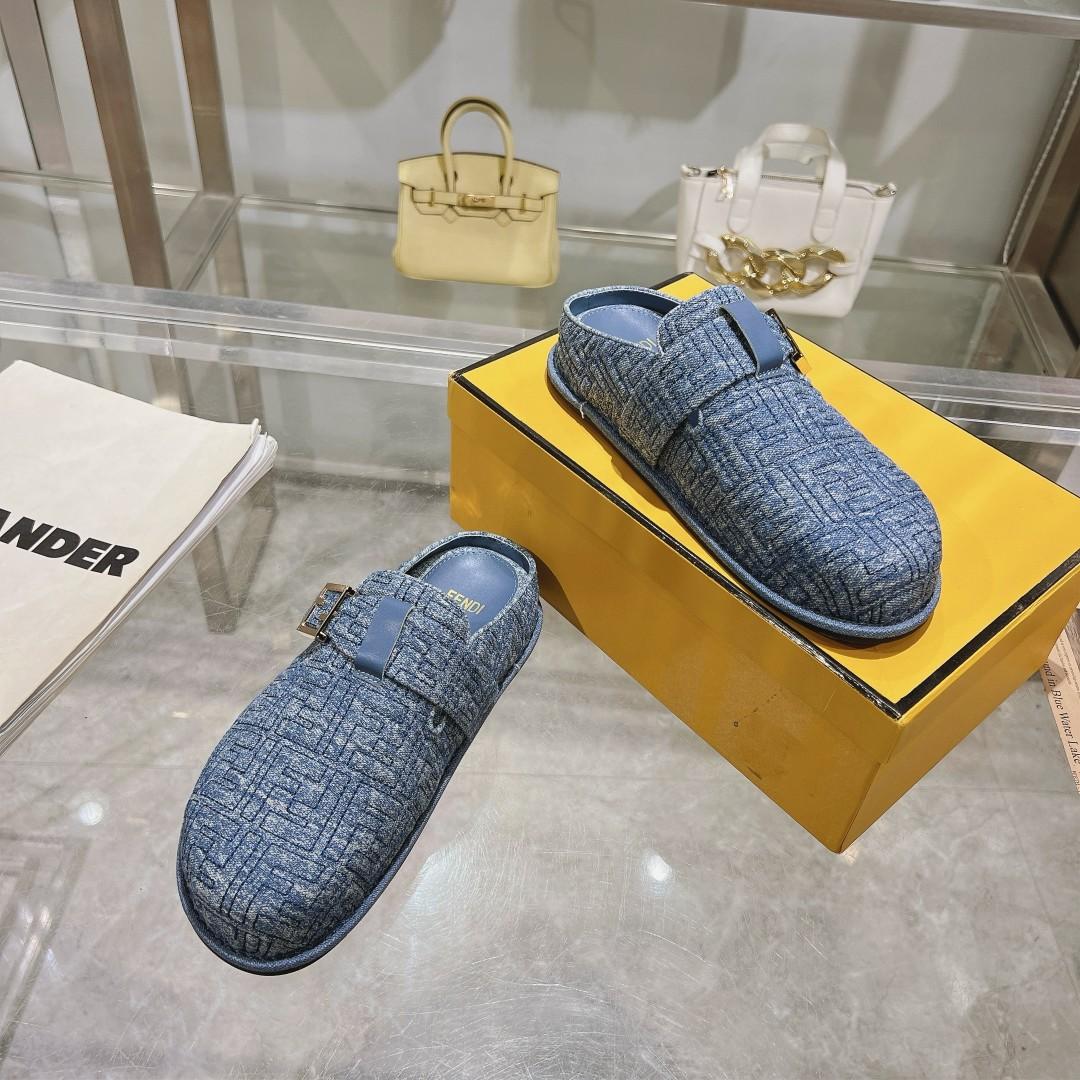Fendi Feel Blue Denim Mules - FashionPlug
