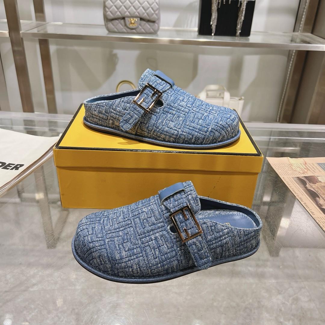 Fendi Feel Blue Denim Mules - FashionPlug