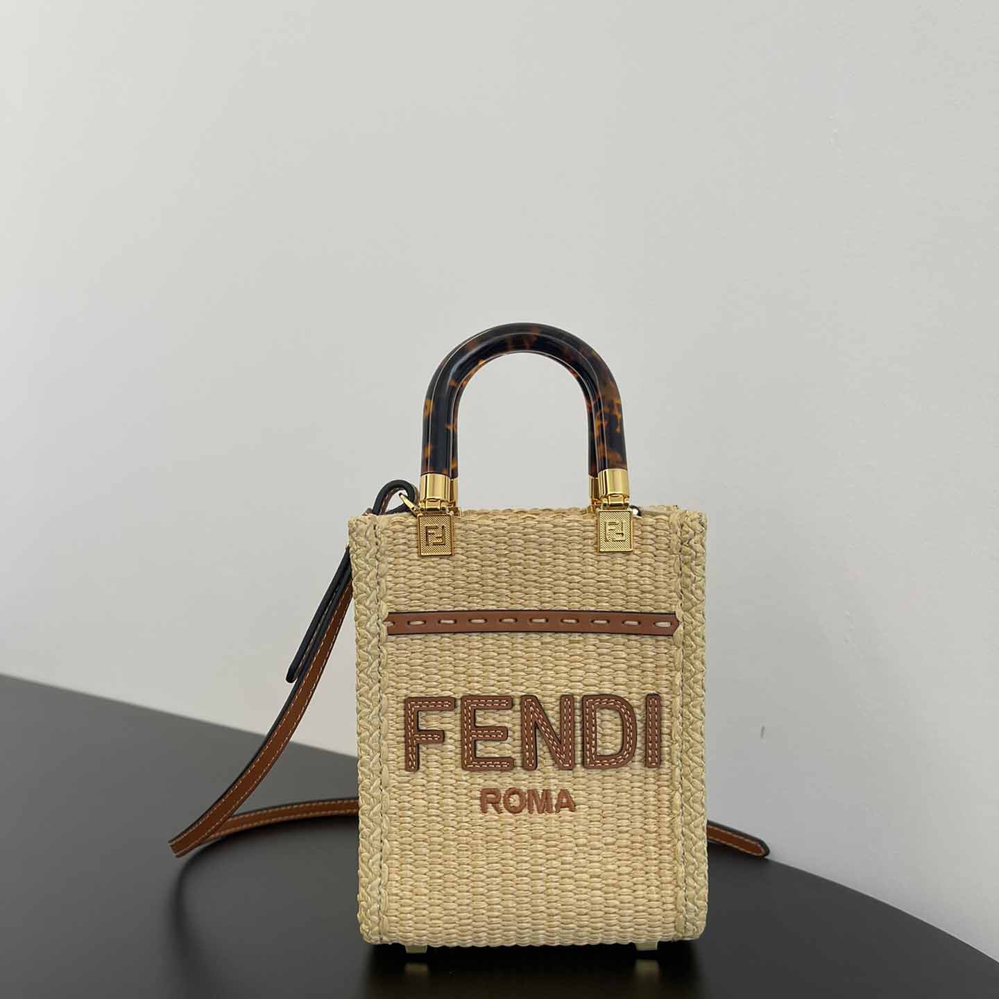 Fendi Mini Sunshine Shopper Beige Cotton Fiber Mini-bag - FashionPlug