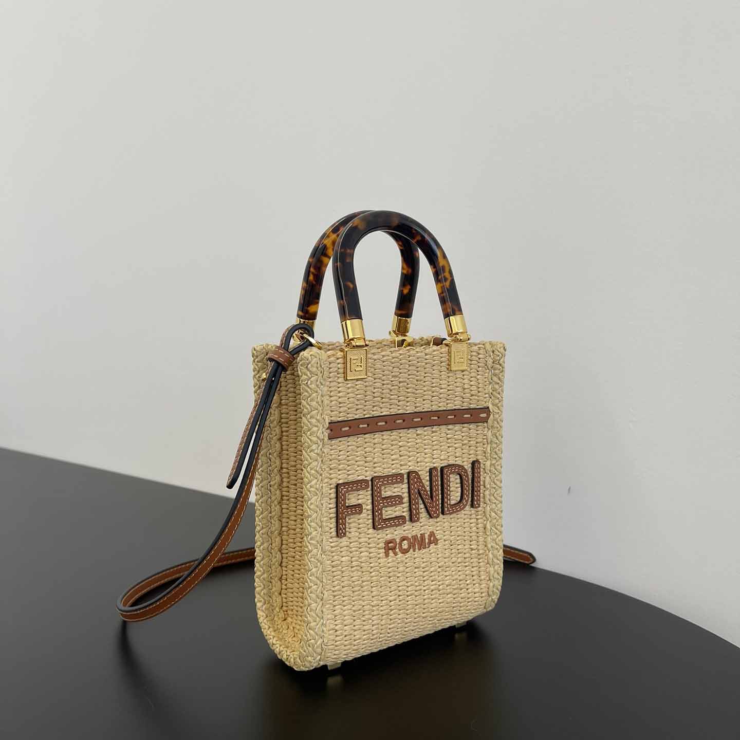 Fendi Mini Sunshine Shopper Beige Cotton Fiber Mini-bag - FashionPlug
