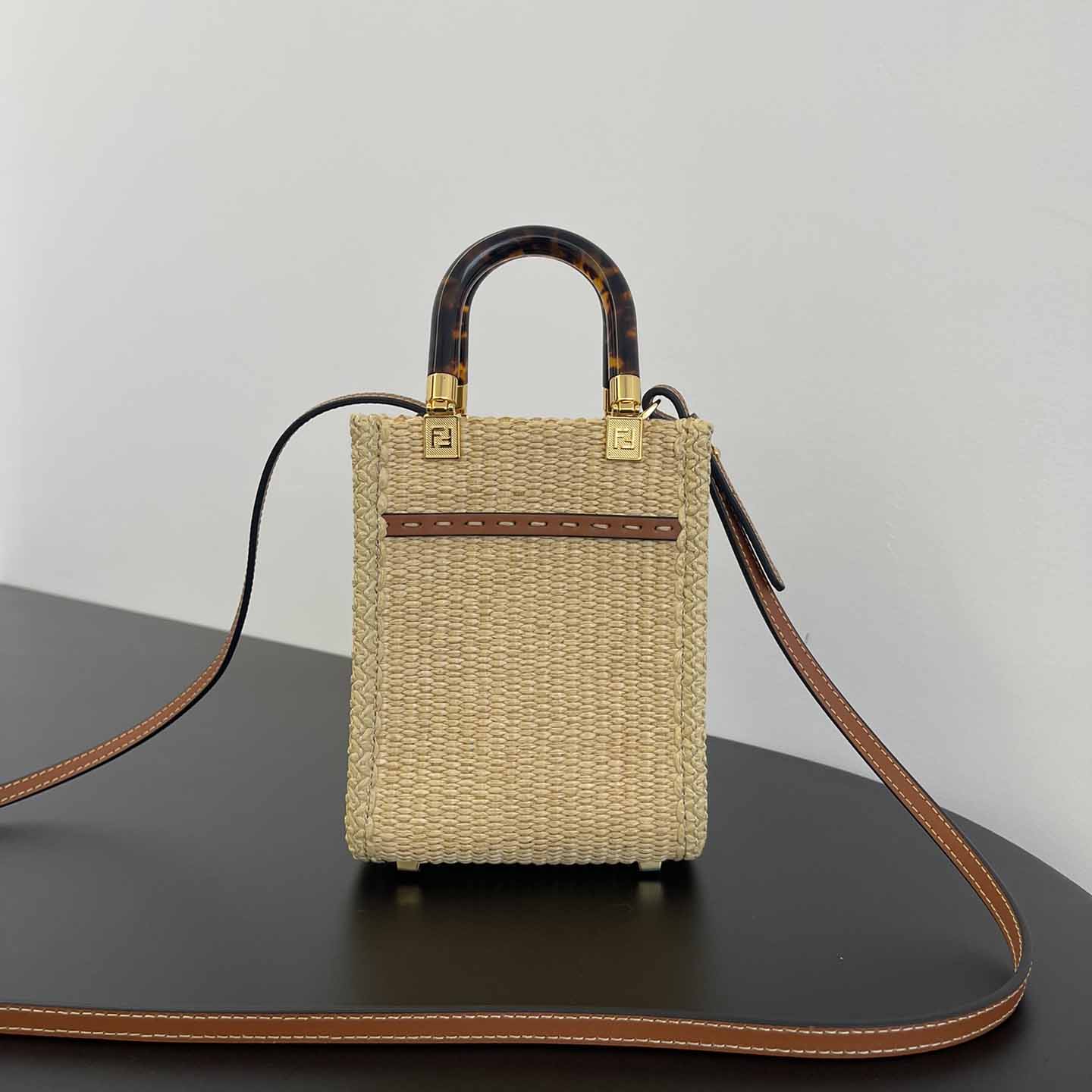 Fendi Mini Sunshine Shopper Beige Cotton Fiber Mini-bag - FashionPlug