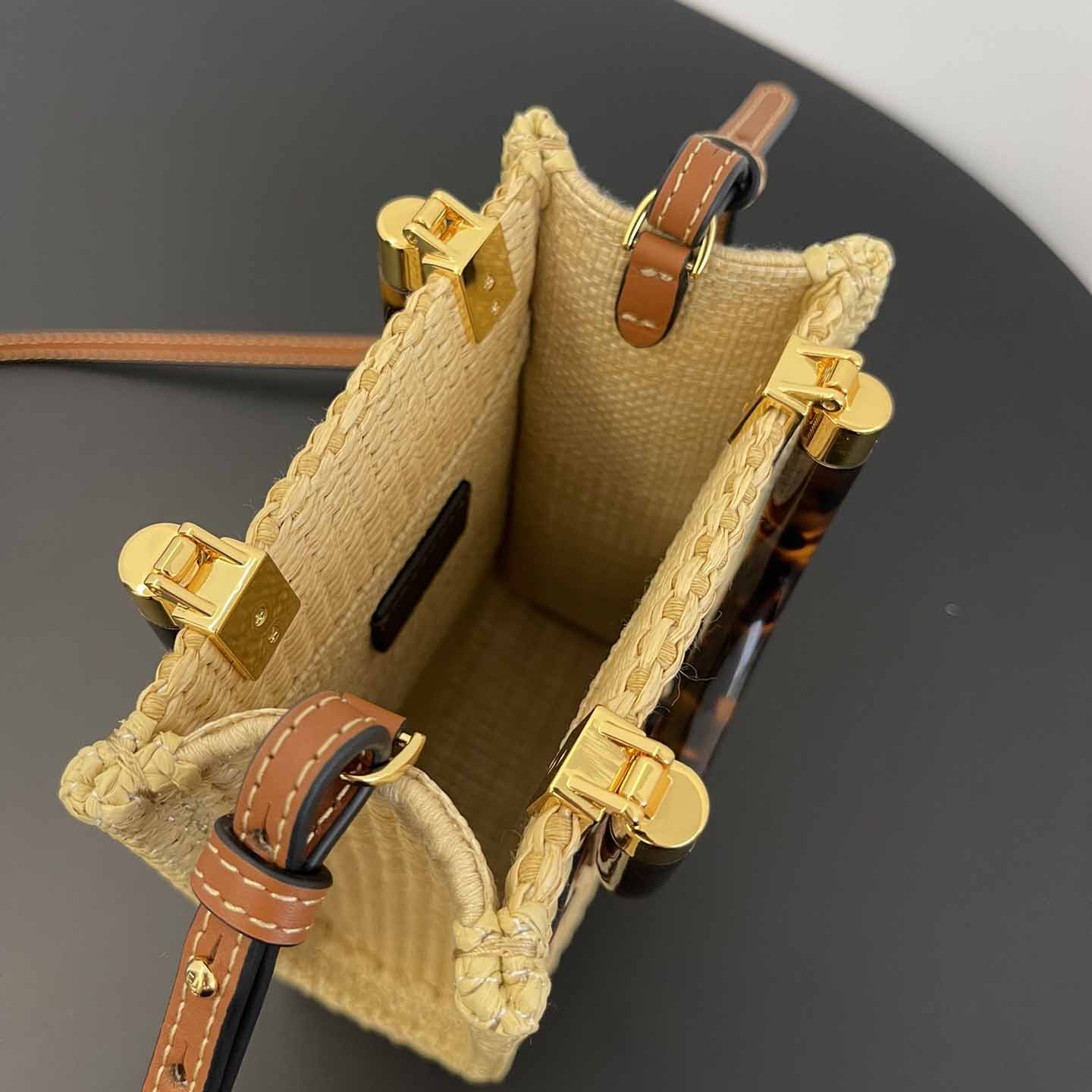 Fendi Mini Sunshine Shopper Beige Cotton Fiber Mini-bag - FashionPlug