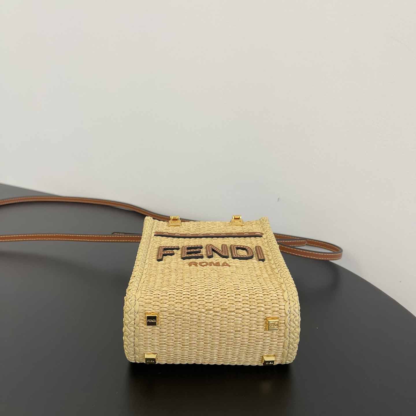Fendi Mini Sunshine Shopper Beige Cotton Fiber Mini-bag - FashionPlug