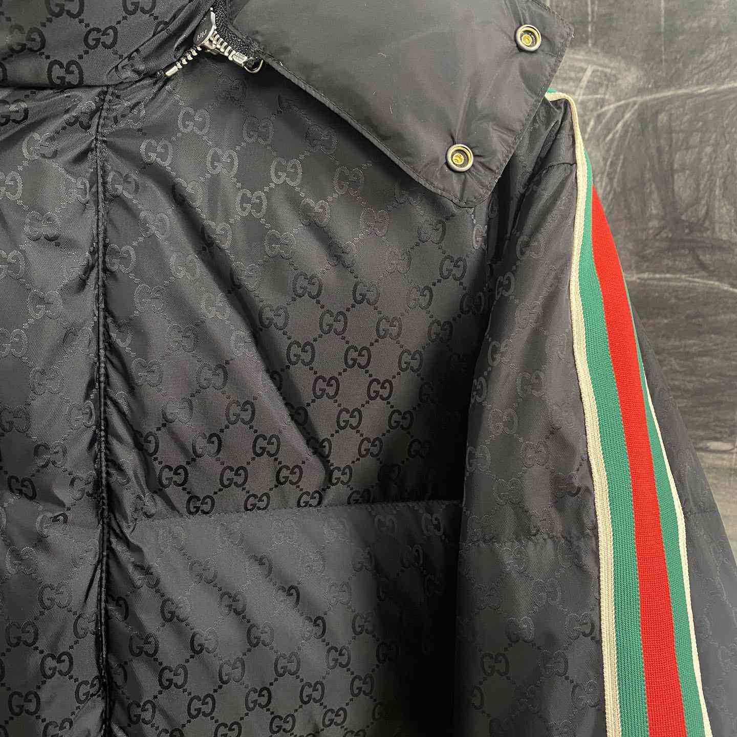 Gucci GG Nylon Jacquard Jacket With Web - FashionPlug