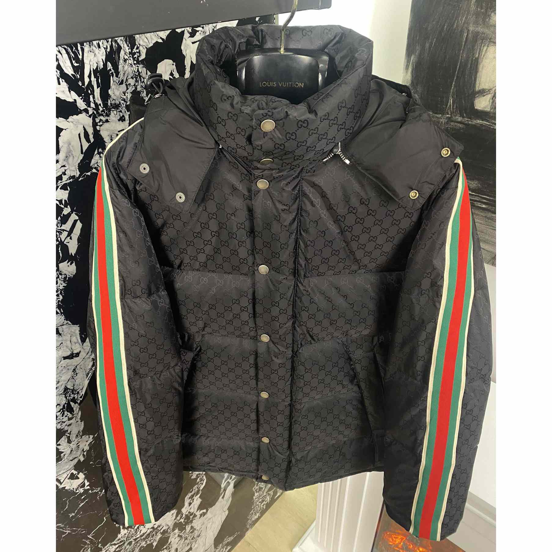 Gucci GG Nylon Jacquard Jacket With Web - FashionPlug
