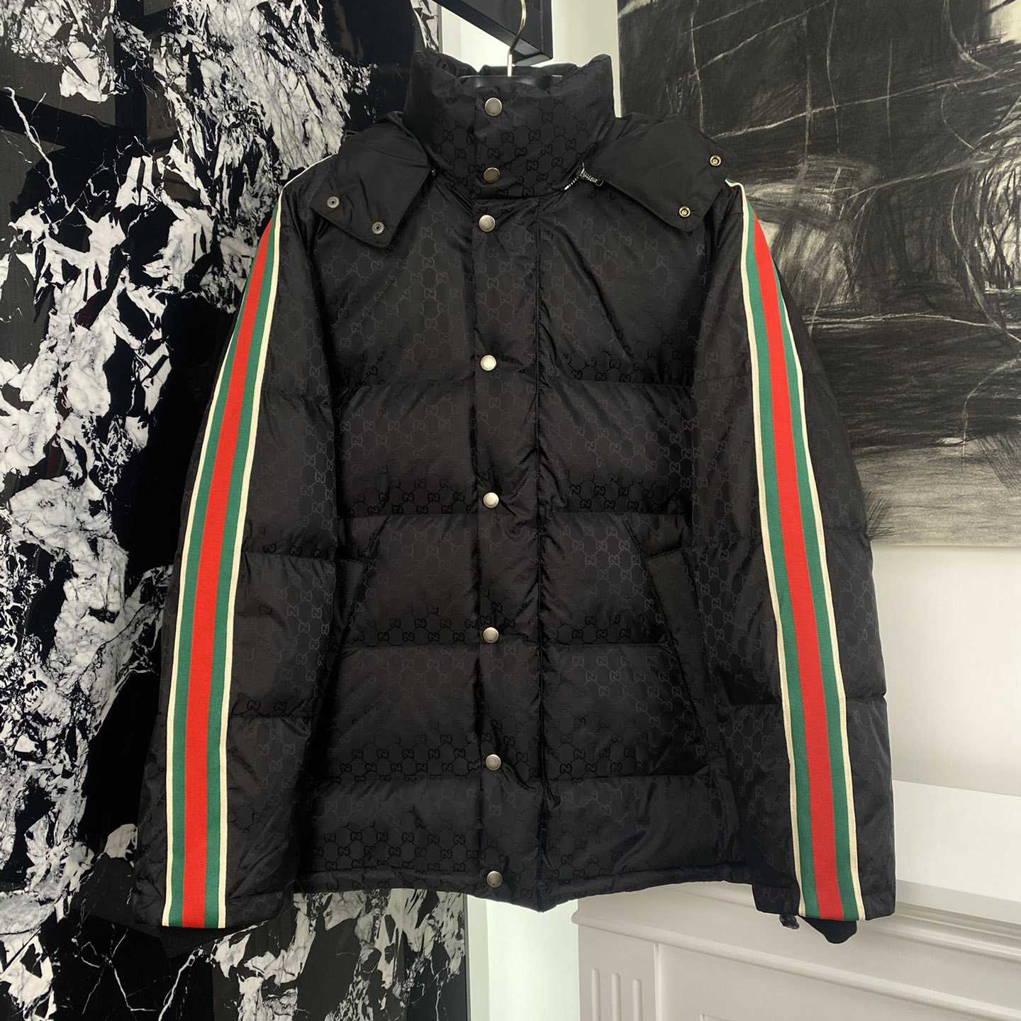 Gucci GG Nylon Jacquard Jacket With Web - FashionPlug