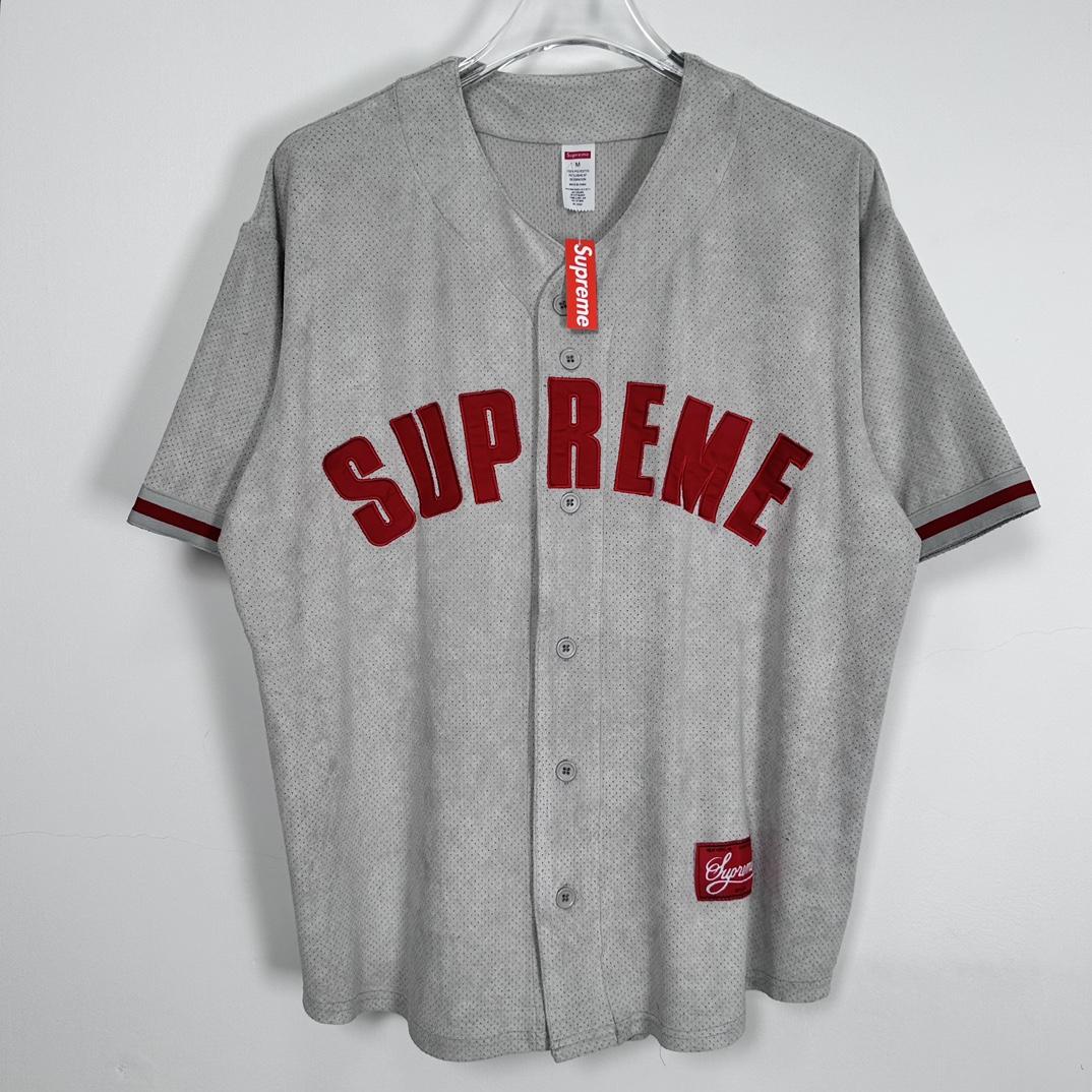 Supreme Ultrasuede Mesh Baseball Jersey - FashionPlug