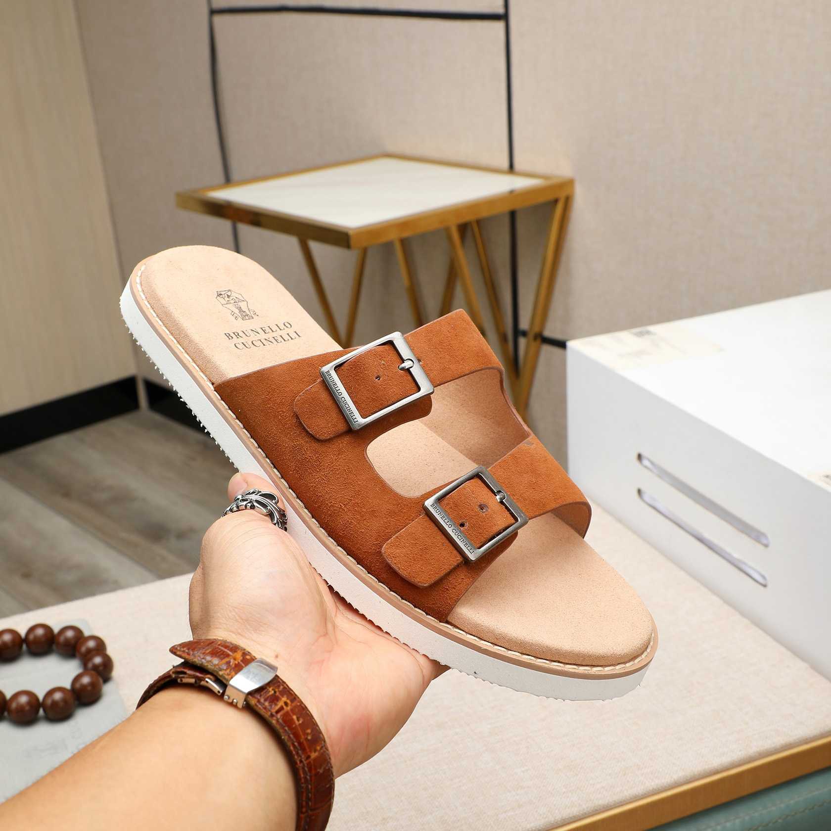Brunello Cucinelli Buckled Suede Sandals - FashionPlug