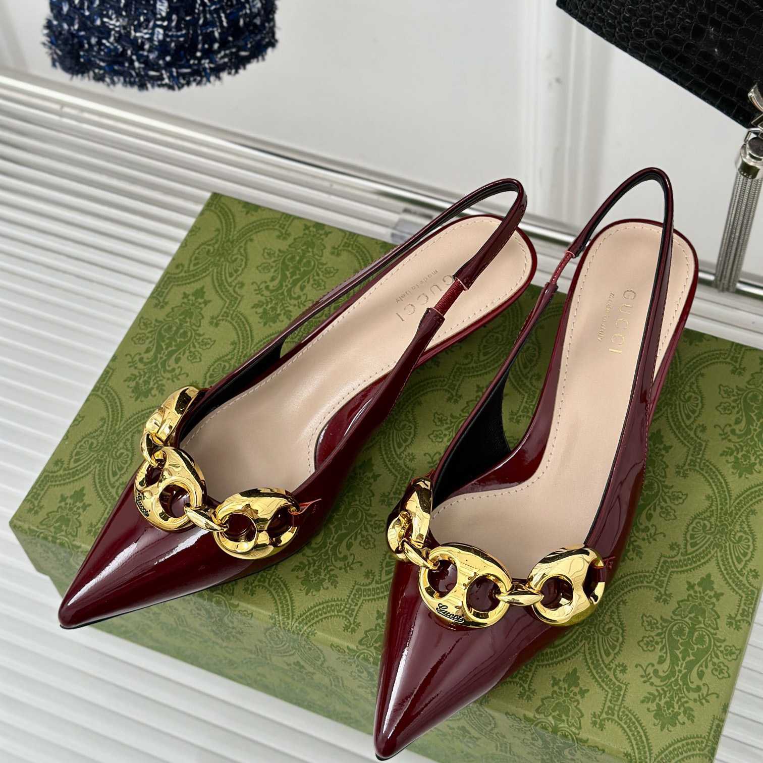 Gucci Women's Slingback With Marina Chain  - FashionPlug