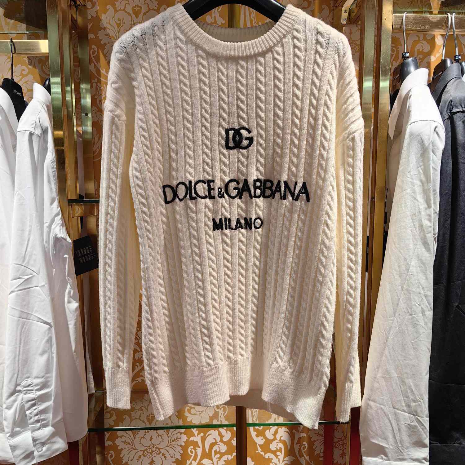 Dolce & Gabbana White Logo-embroidery Virgin Wool Jumper - FashionPlug