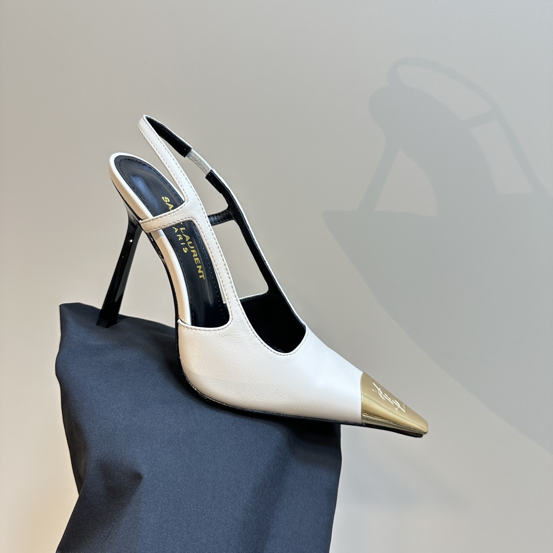 Saint Laurent Women's White Jeanne 100 Leather Slingback Pumps - FashionPlug