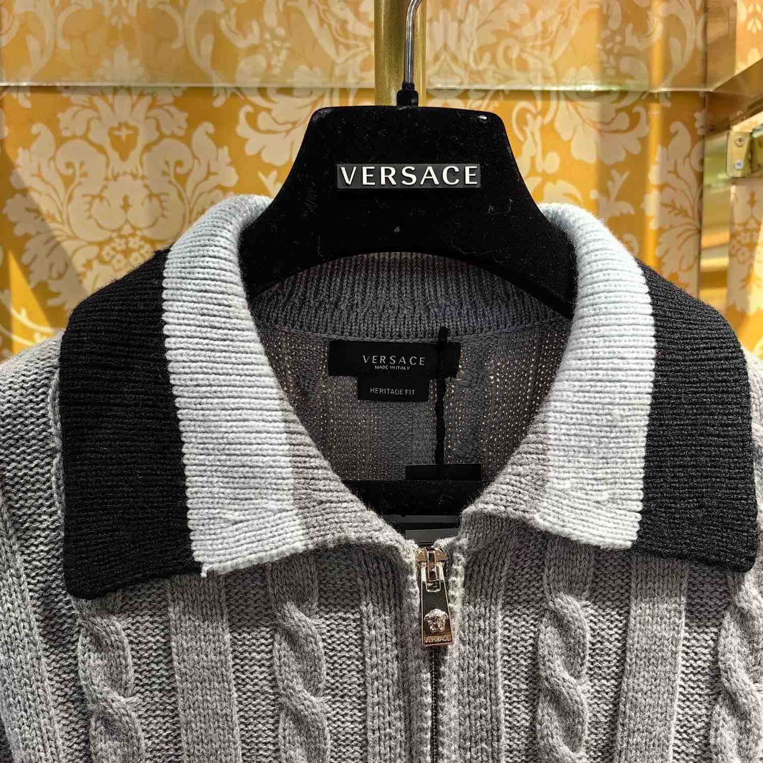 Versace 90s Vintage Logo Knit Zip Jumper - FashionPlug