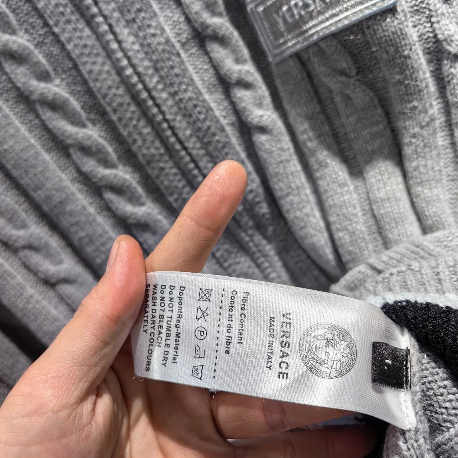Versace 90s Vintage Logo Knit Zip Jumper - FashionPlug