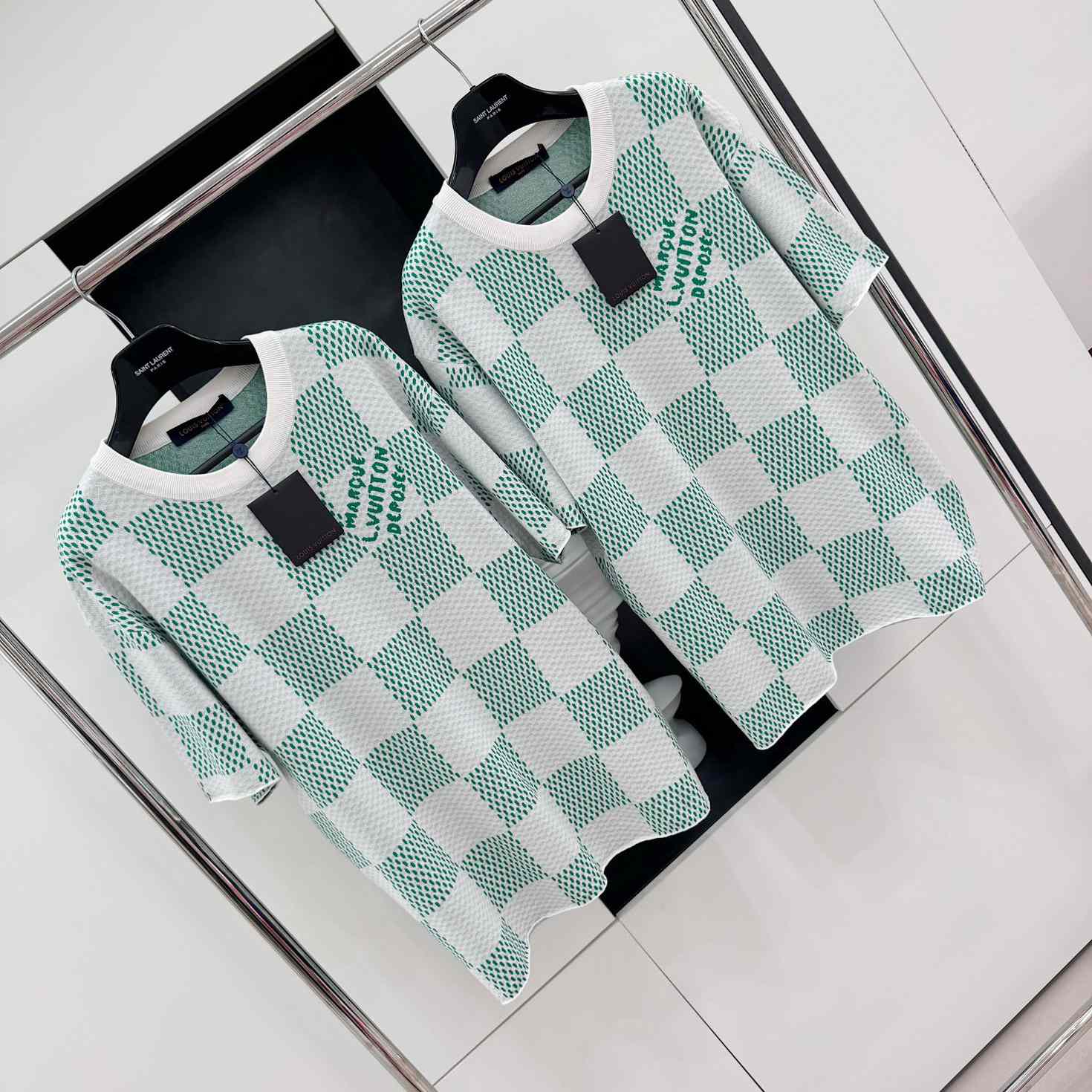 Louis Vuitton Damier Knitted Short-Sleeved Crewneck  1AFIX4 - FashionPlug