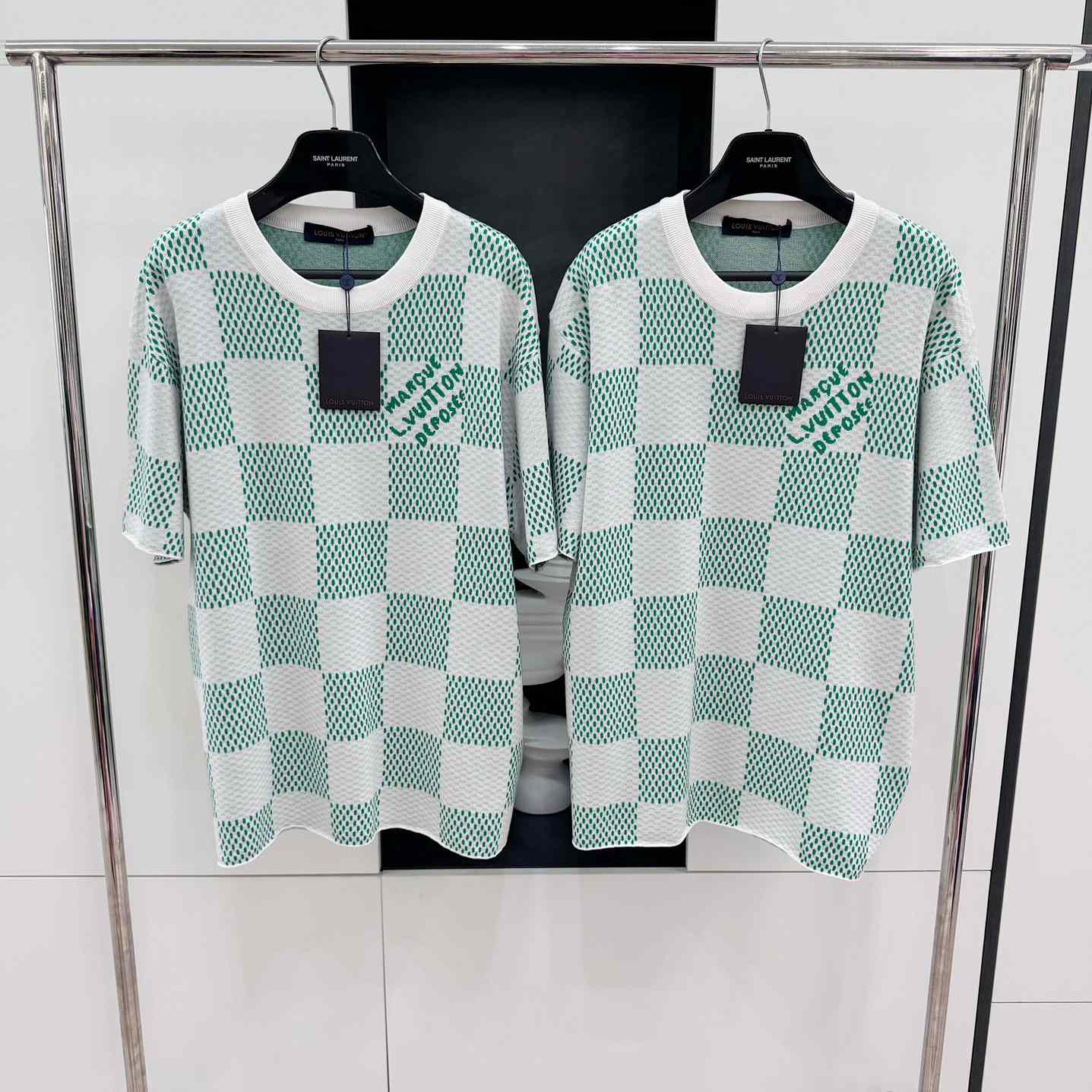 Louis Vuitton Damier Knitted Short-Sleeved Crewneck  1AFIX4 - FashionPlug