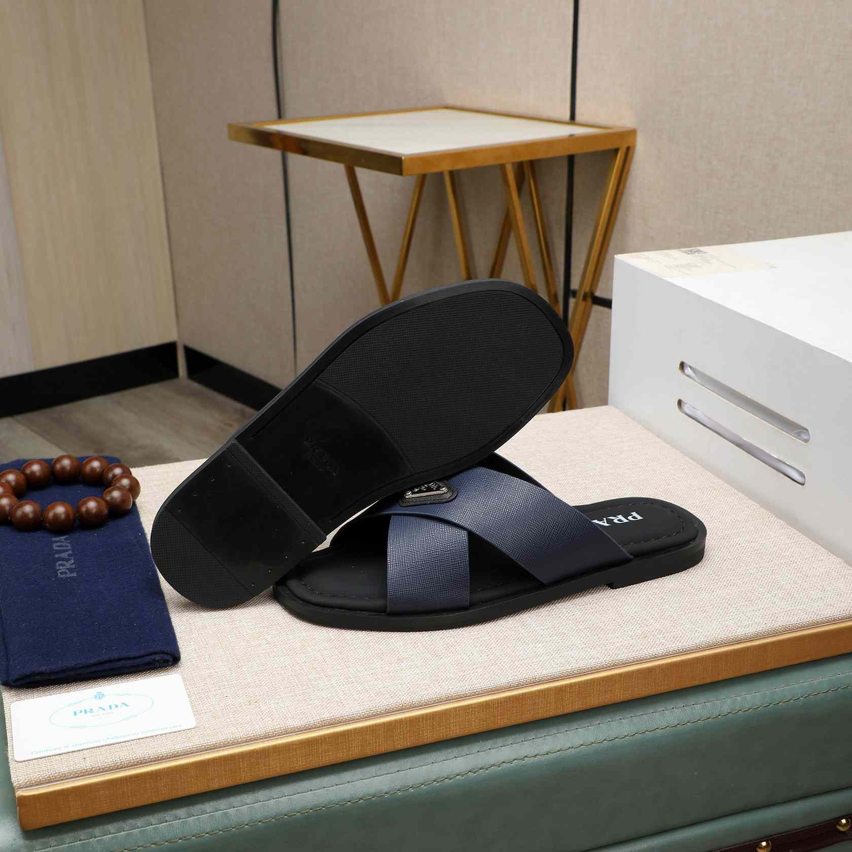 Prada Saffiano Leather Crisscross Sandals - FashionPlug