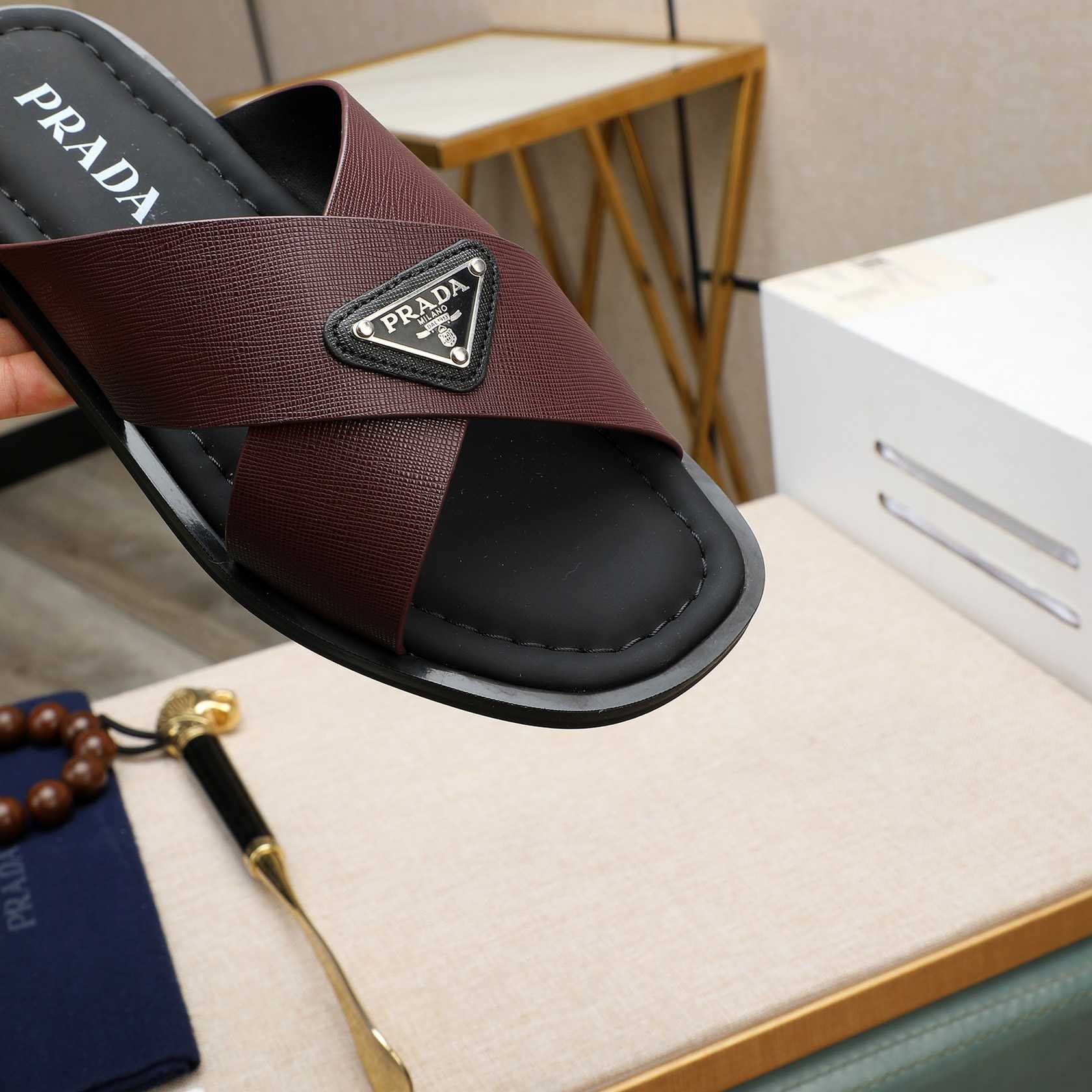 Prada Saffiano Leather Crisscross Sandals - FashionPlug