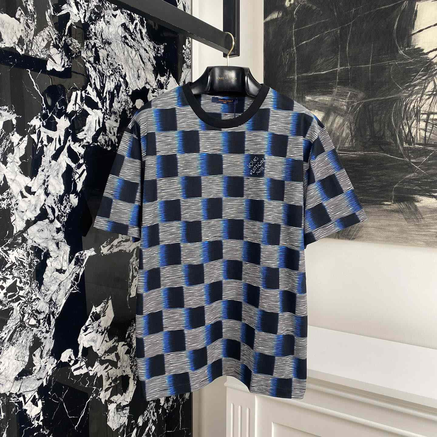 Louis Vuitton Damier Short-Sleeved Cotton T-Shirt   1AFB30 - FashionPlug