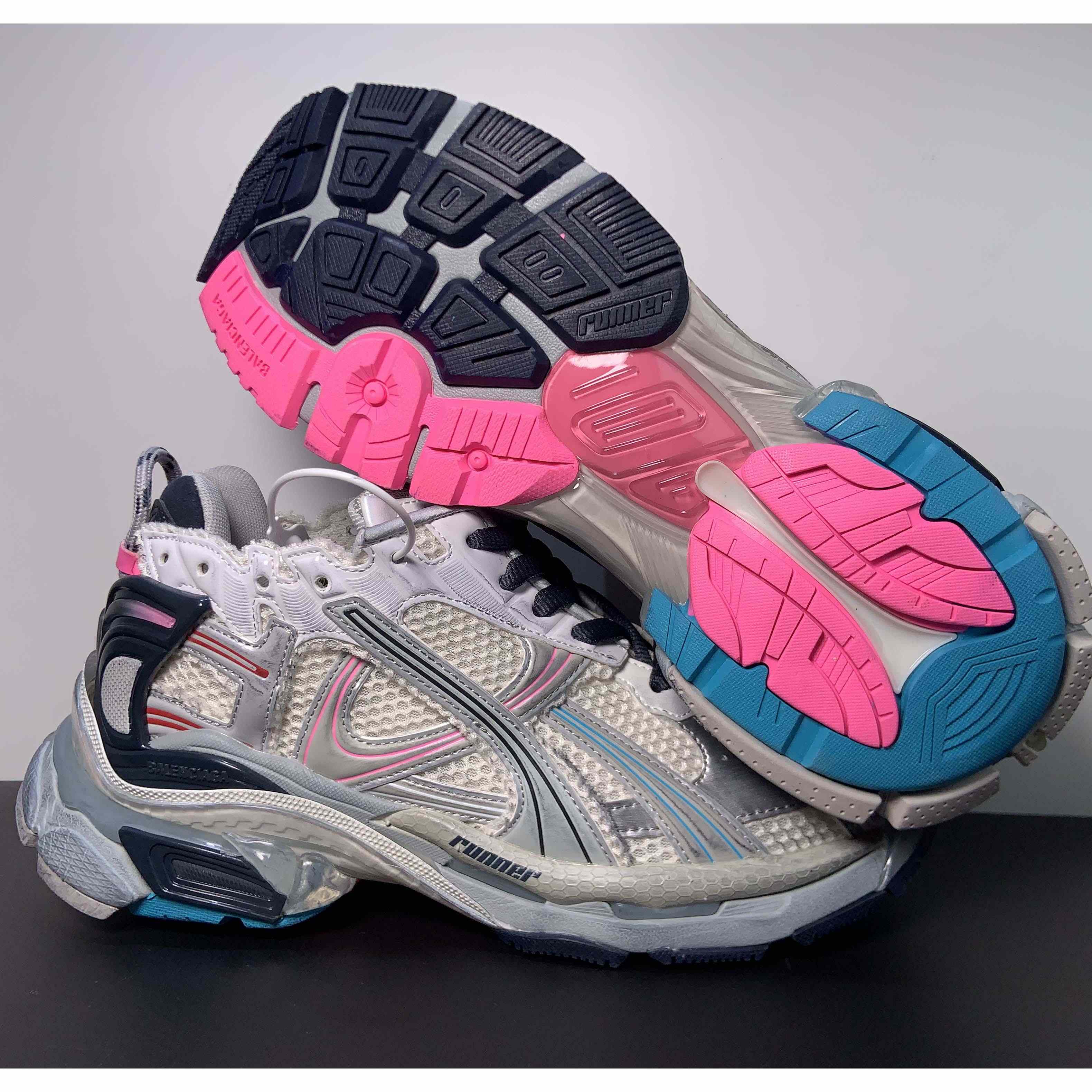 Balenciaga Runner Sneaker In Light Beige/grey/pink/blue - FashionPlug
