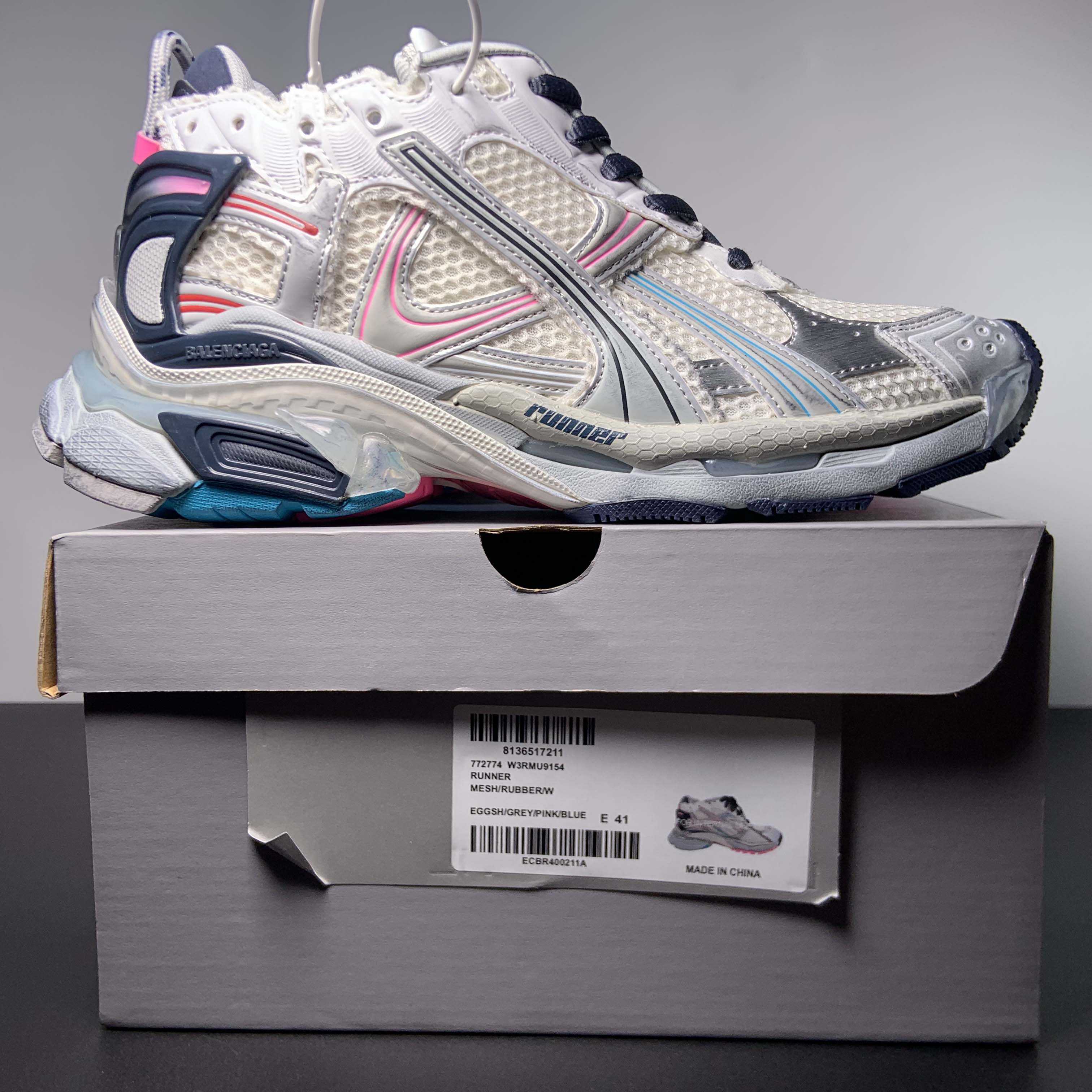 Balenciaga Runner Sneaker In Light Beige/grey/pink/blue - FashionPlug