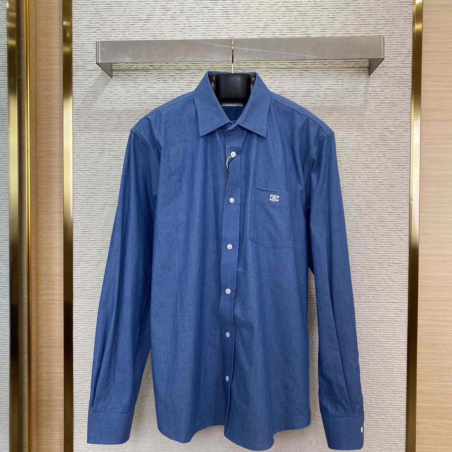 Celine Triomphe Cotton-Chambray Shirt - FashionPlug