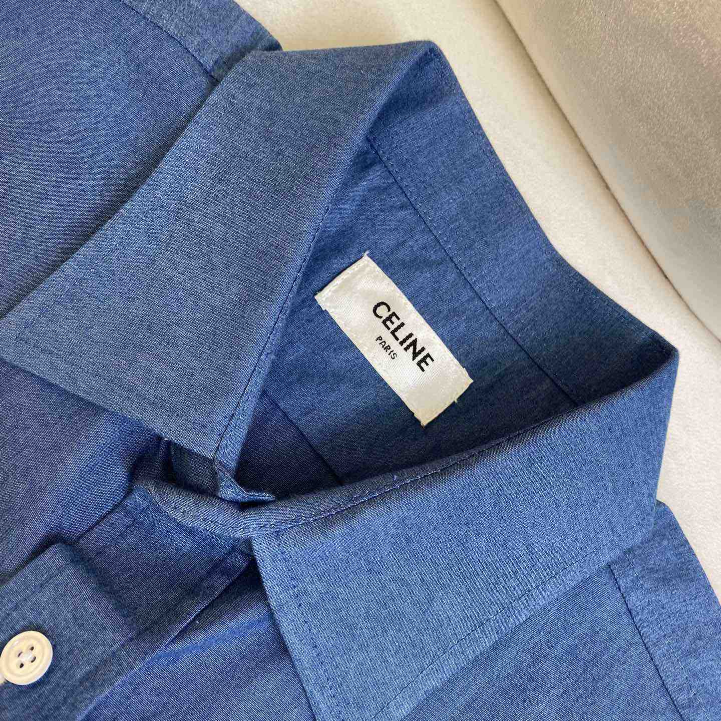 Celine Triomphe Cotton-Chambray Shirt - FashionPlug