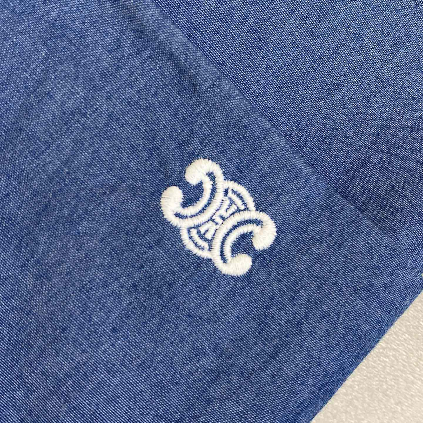 Celine Triomphe Cotton-Chambray Shirt - FashionPlug