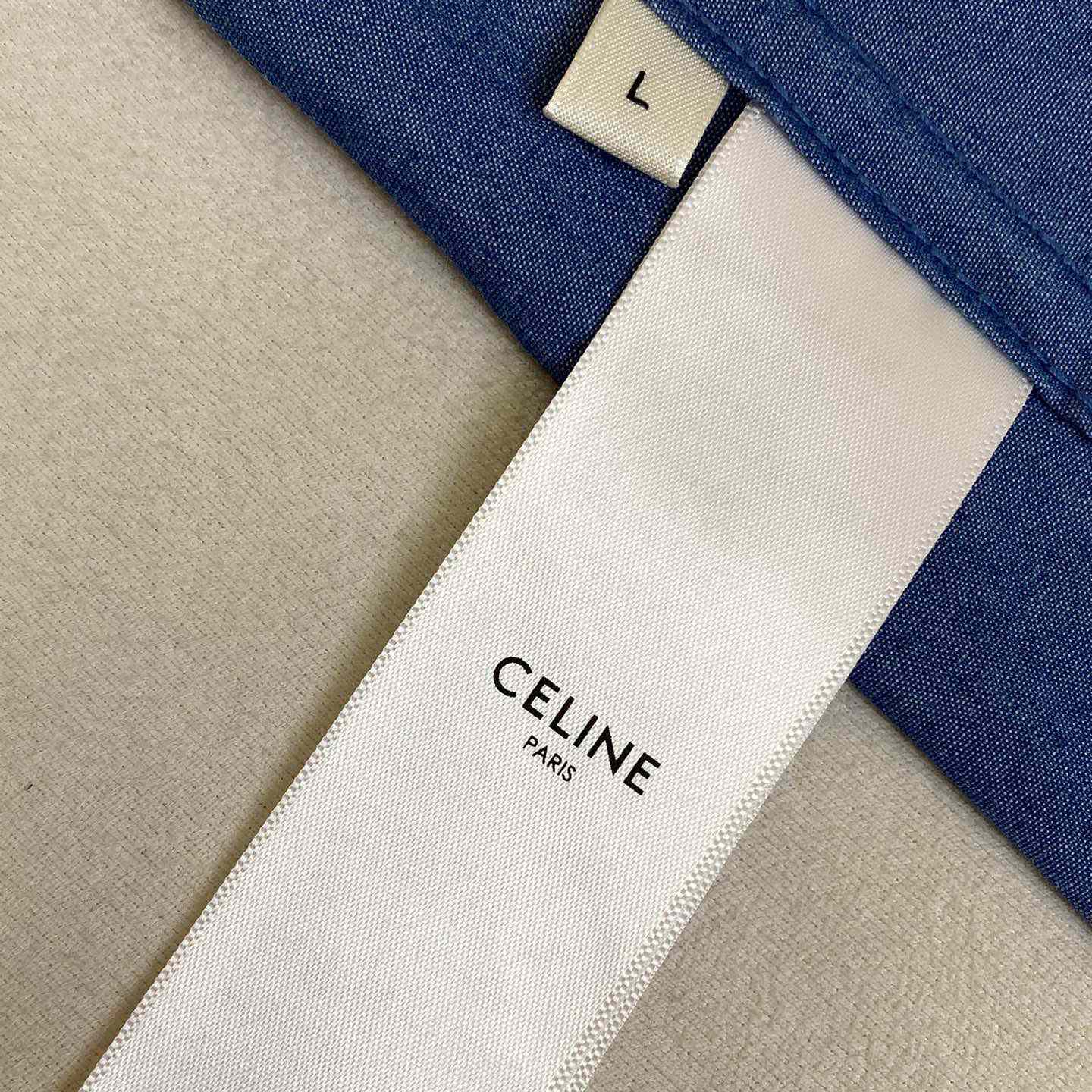Celine Triomphe Cotton-Chambray Shirt - FashionPlug