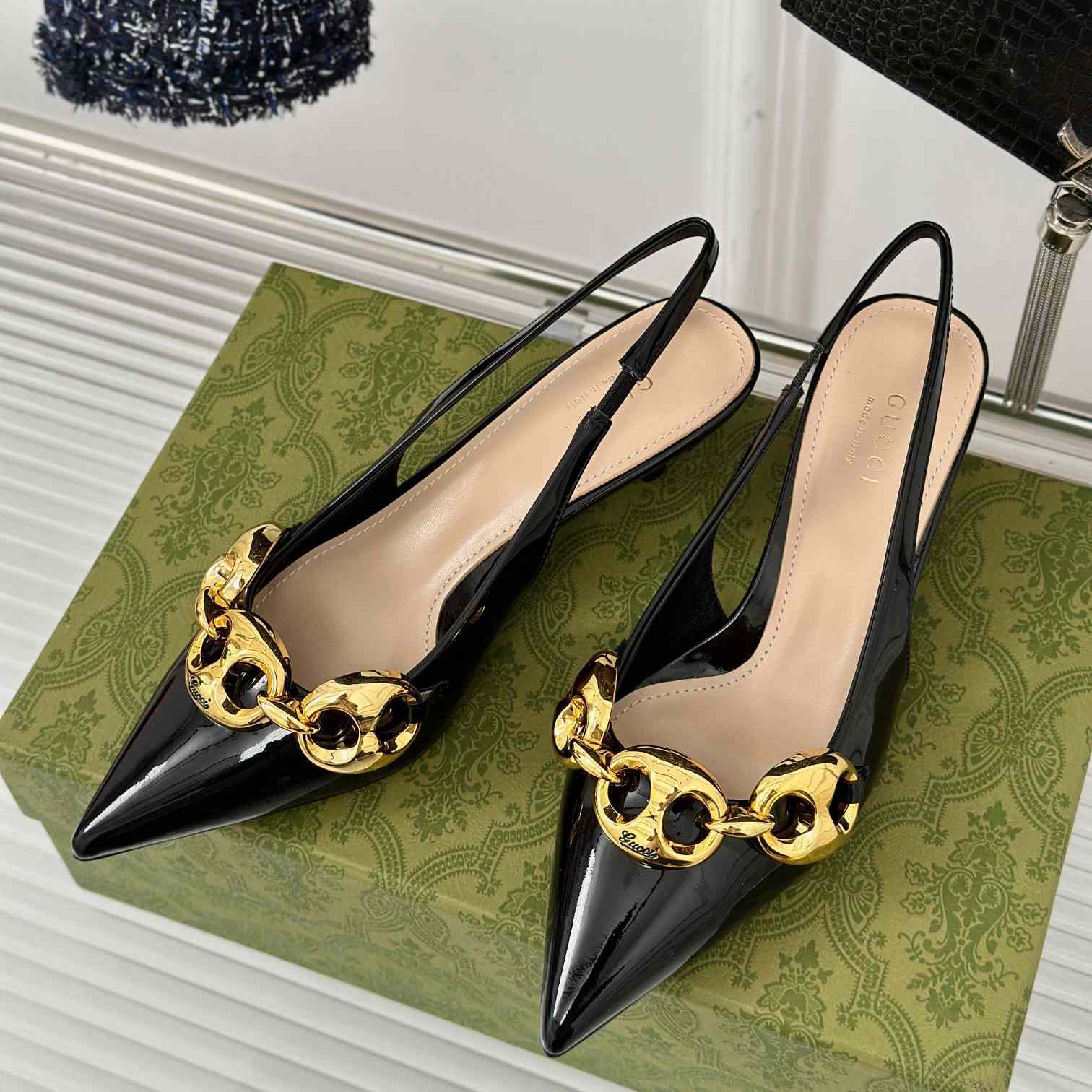 Gucci Women's Slingback With Marina Chain  - FashionPlug