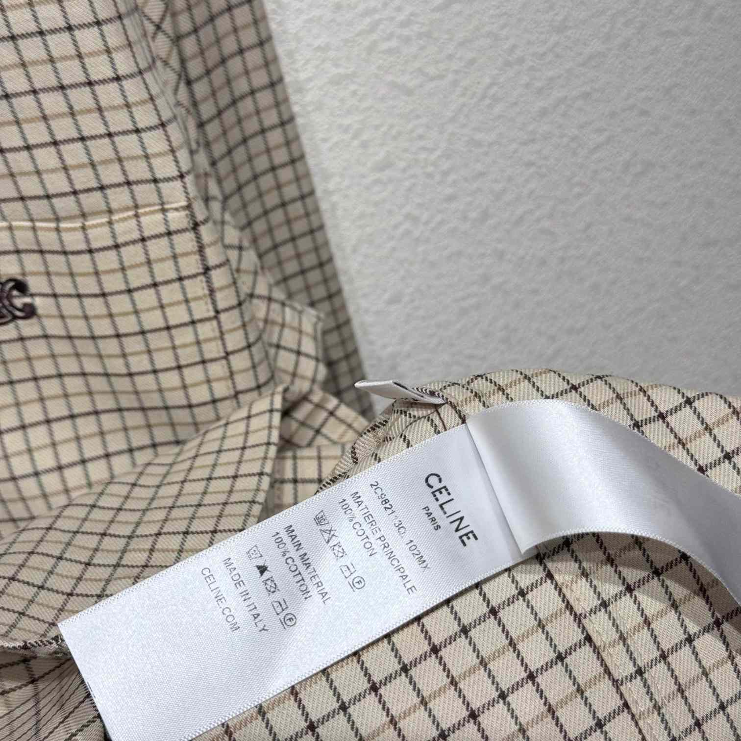 Celine Logo-Embroidered Checked Cotton Shirt - FashionPlug