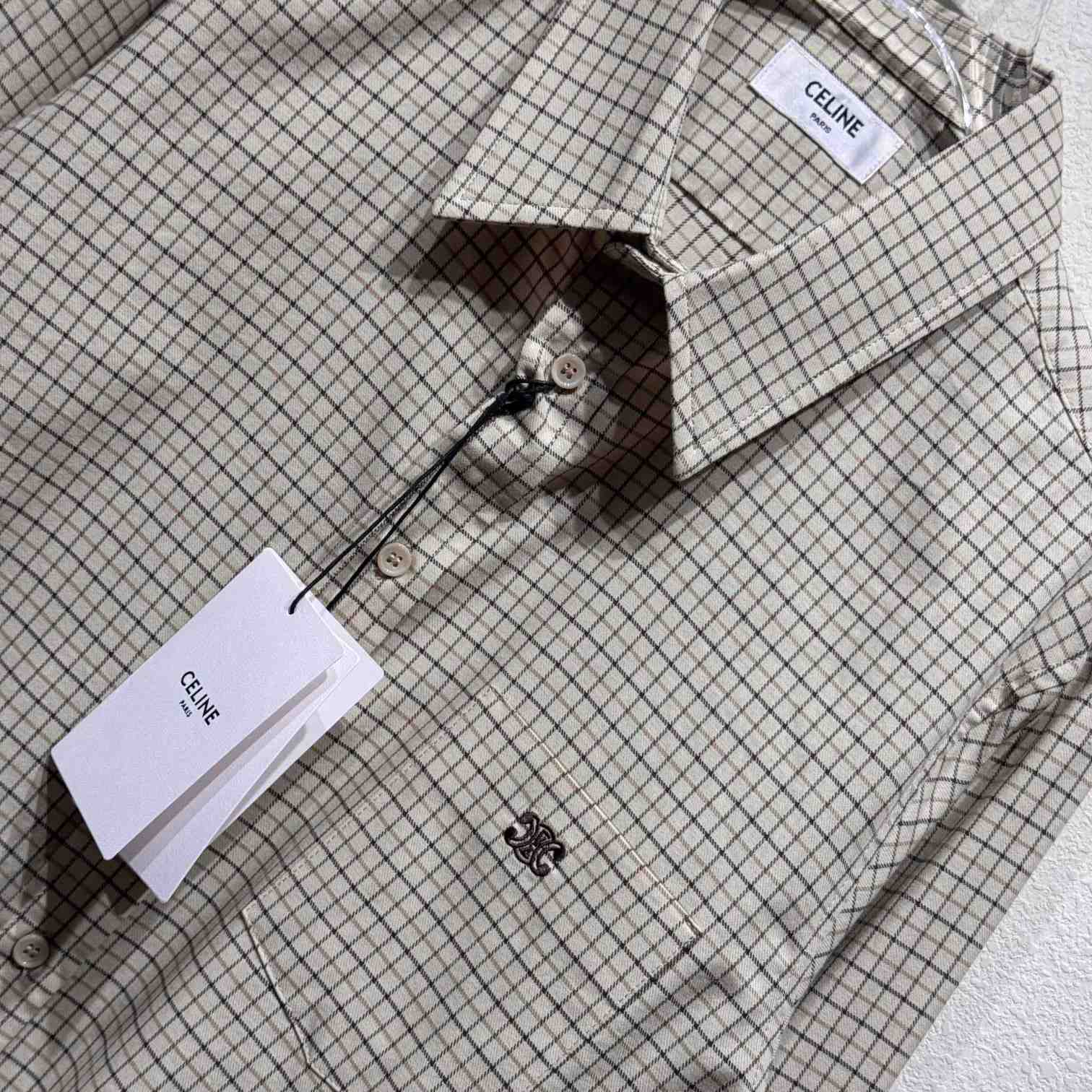 Celine Logo-Embroidered Checked Cotton Shirt - FashionPlug